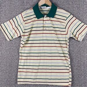 Vtg Polo Shirt Medium 70s 80s Rainbow Striped Paper Thin USA Single Stitch 383